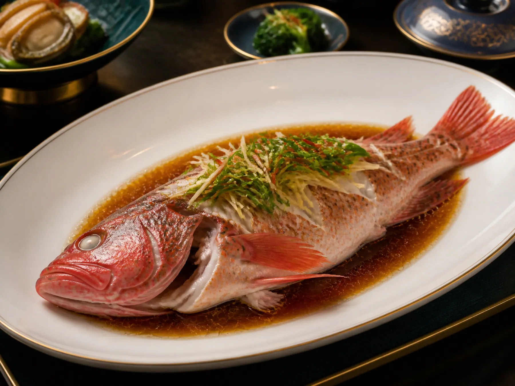 Cantonese whole steamed fish with ginger and scallion