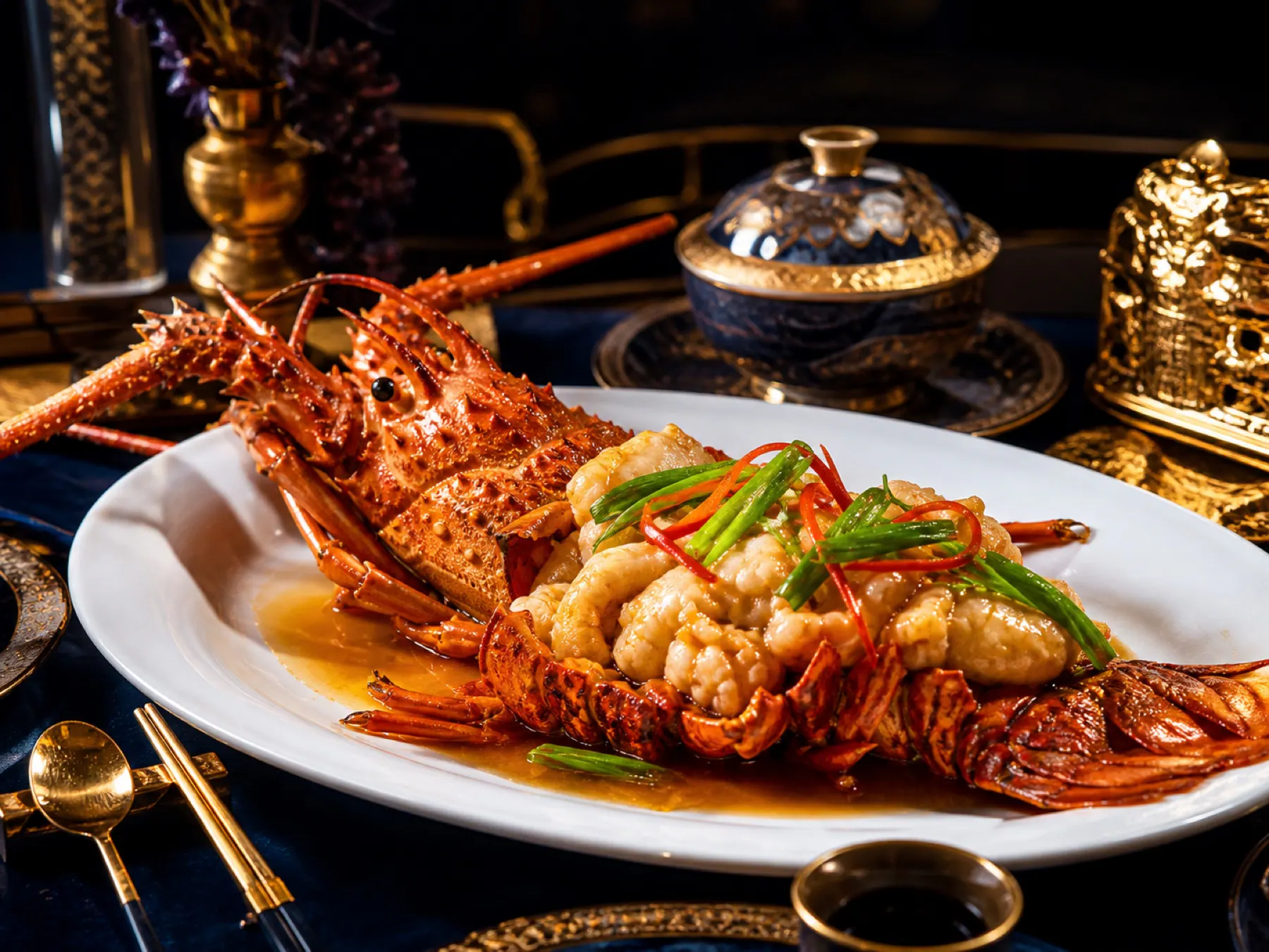 Cantonese lobster prepared for a Chinese banquet